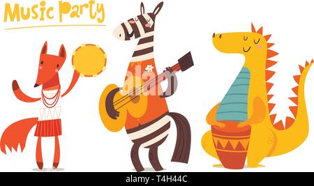Vettore poster di musica con il cartoon funny musicisti Illustrazione Vettoriale