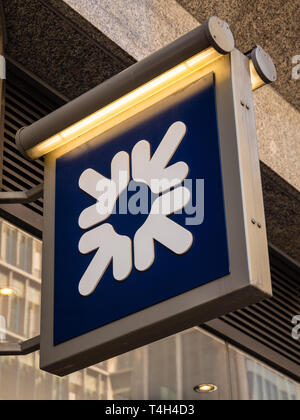 Royal Bank of Scotland segno, Royal Bank of Scotland, Victoria St, Westminster, London, England, Regno Unito, GB. Foto Stock
