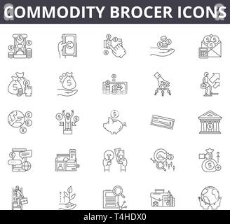 Prodotti linea brocer icone, set di segni, il vettore. Commodity brocer concetto di contorno immagine: Top 36 Parole chiave:,commodity,kernel,dolci,agricoltore,silhouet Illustrazione Vettoriale