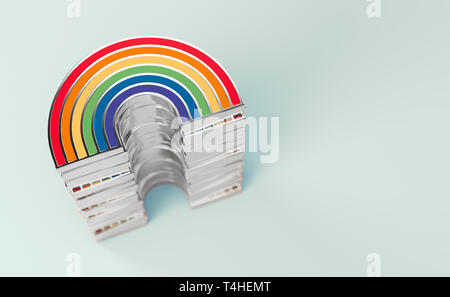 Argento rainbow LGBTQ pila per Gay Pride, LGBT, bisessuale, simbolo omosessuale concetto. Isolato su verde pastello con sfondo spazio copia. Il rendering 3D Foto Stock