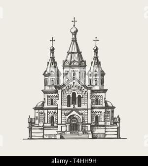 Disegnata a mano la chiesa edificio. Schizzo illustrazione vettoriale Illustrazione Vettoriale