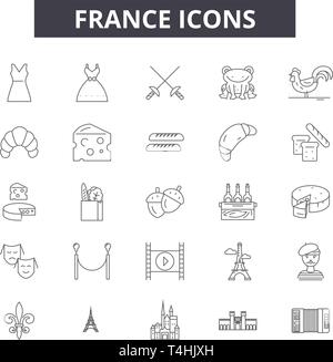 In Francia le icone della linea, set di segni, il vettore. In Francia il concetto di contorno immagine: Francia,corsa,l'Europa,francese,Parigi,turismo Illustrazione Vettoriale