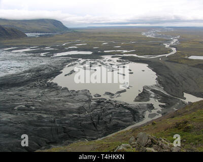 La fine del ghiacciaio della lingua e il passaggio al mare / Skaftafellsjökull Foto Stock