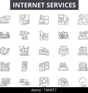 Servizi Internet le icone della linea, set di segni, il vettore. Servizi Internet concetto di contorno immagine: internet,servizio,technology,business,web Illustrazione Vettoriale