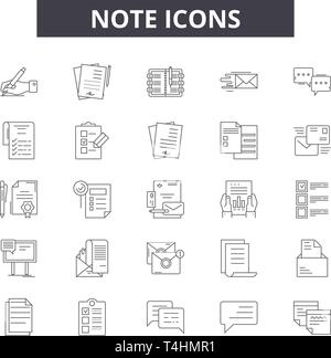 Nota le icone della linea, set di segni, il vettore. Nota il concetto di contorno immagine: nota,graphic,isolato,oggetto,l'elemento Illustrazione Vettoriale