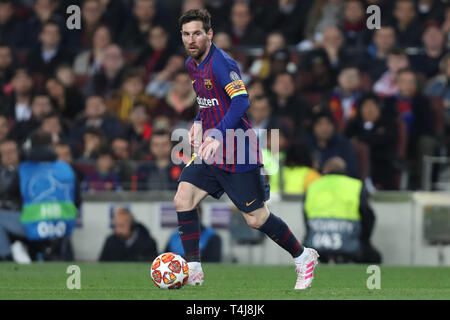 Barcellona, in Catalogna, Spagna. Xvi Apr, 2019. Aprile 16, 2019 - Barcellona - Spagna - Lionel Messi del FC Barcelona durante la UEFA Champions League quarti di finale, seconda gamba partita di calcio tra FC Barcelona e Manchester United FC il 16 aprile 2019 presso il Camp Nou stadium di Barcellona, Spagna Credito: Manuel Blondau/ZUMA filo/Alamy Live News Foto Stock