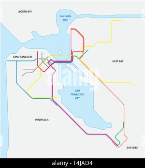 Mappa della metropolitana di San Francisco e la California bay area Illustrazione Vettoriale