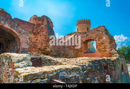 La torre Chindia (Turnul Chindiei) e rovine medievali di vecchia fortezza Sibiu, Romania Foto Stock