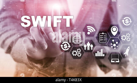 SWIFT. Society for Worldwide Interbank Financial Telecommunications. Pagamento internazionale. Background aziendale. Foto Stock