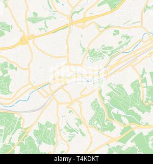 Mappa stampabile di Wuppertal, Germania con strade principali e secondarie e ferrovie più grandi. Questa mappa è stato accuratamente progettato per il routing e l'immissione individu Illustrazione Vettoriale