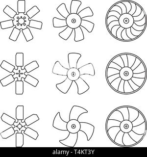 La ventola del radiatore lama set di icone. Le parti di ricambio delle automobili. Linea sottile vettore Illustrazione Vettoriale