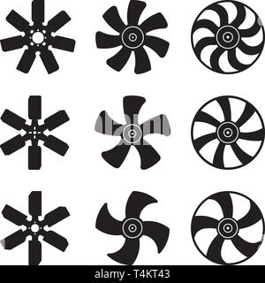 La ventola del radiatore lama set di icone. Le parti di ricambio delle automobili. Vettore di Silhouette Illustrazione Vettoriale
