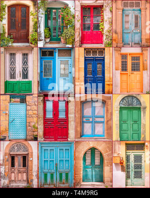 Collage di legno colorato e antic porte da Nicosia, Cipro Foto Stock