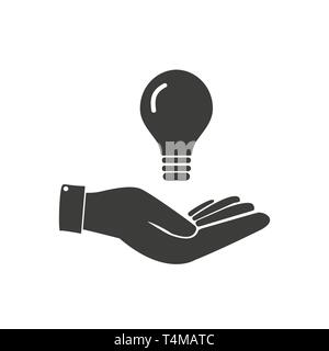 Concetto di idea. Lampadina della luce in mano. Illustrazione Vettoriale