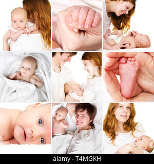 Bella neonato con i genitori collage Foto Stock