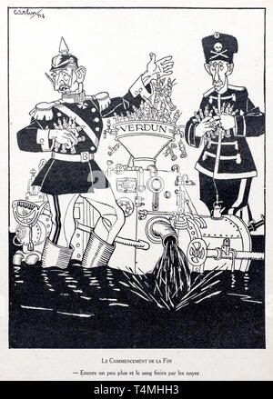 WW1 caricatura dall artista Carlin mostra prussiano Principe della Corona / Kronprinz Wilhelm von Preußen e Kaiser Wilhelm II distruggendo il tedesco soldatini Foto Stock