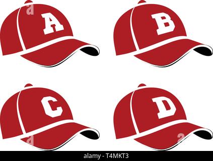I cappelli da baseball con lettere maiuscole dell'alfabeto, può essere utilizzato come lettore di abbreviazioni dei nomi o nomi di squadra. Illustrazione Vettoriale Illustrazione Vettoriale