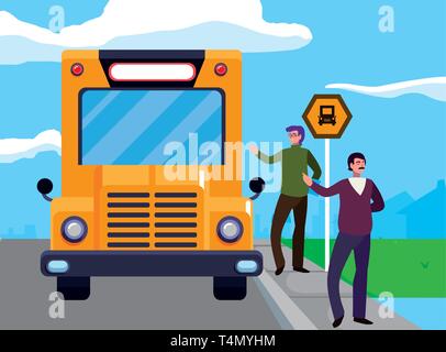 Gli insegnanti matura in fermata bus illustrazione vettoriale design Illustrazione Vettoriale