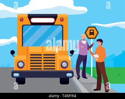 Gli insegnanti matura in fermata bus illustrazione vettoriale design Illustrazione Vettoriale