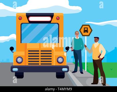 Gli insegnanti matura in fermata bus illustrazione vettoriale design Illustrazione Vettoriale