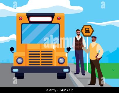 Gli insegnanti matura in fermata bus illustrazione vettoriale design Illustrazione Vettoriale