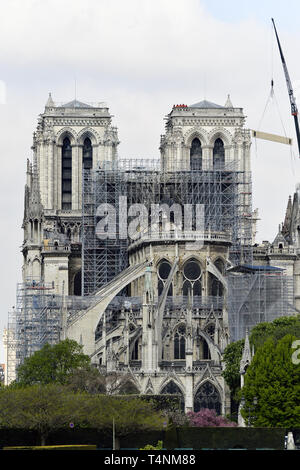 Giorno 2 a seguito di un incendio, lavori di consolidamento di Notre-dame ha iniziato - Parigi - Francia Foto Stock