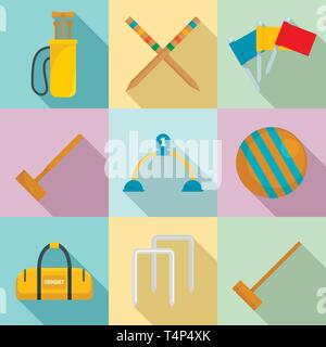 Il Croquet set di icone. Set piatto di croquet icone vettoriali per il web design Illustrazione Vettoriale