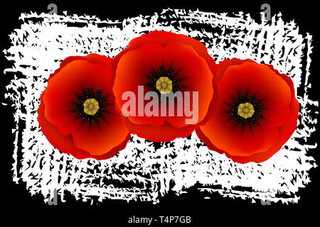 Anzac Day con sfondo rosso papavero astratta. Papavero rosso dei fiori sul panno di tela sfondo. illustrazione Foto Stock