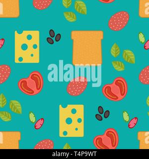 Seamless pattern alimentare. Cibo piatto seamless pattern. Appartamento il cibo. Illustrazione Vettoriale. Illustrazione Vettoriale