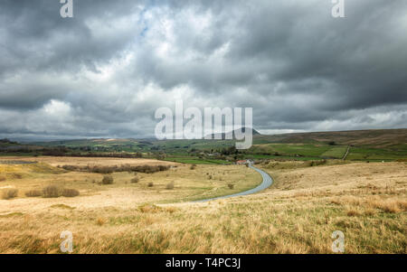 Paesaggi DEL REGNO UNITO: Viste lungo Austwick Road verso Pen-y-Ghent montagna, Yorkshire Dales Foto Stock