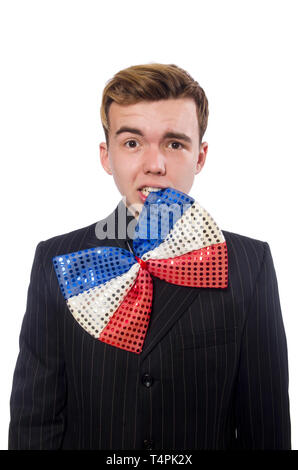 Funny Man con il gigante bow tie Foto Stock