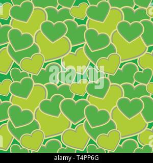 Modello senza giunture - cuori forme, verde camuffamento per tessuti, sfondi, tovaglie, stampe e disegni. Il file EPS (vettore) ha un disegno Illustrazione Vettoriale