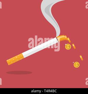 Sigaretta con un fumo formato moneta. spreco di denaro concetto. Illustrazione Vettoriale Illustrazione Vettoriale