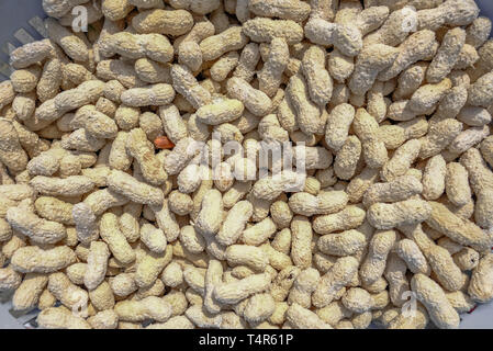 Arrosto secche e arachidi salate nel loro guscio. Foto Stock