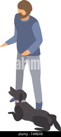 Hipster di addestramento del cane, l'icona di stile isometrico Illustrazione Vettoriale