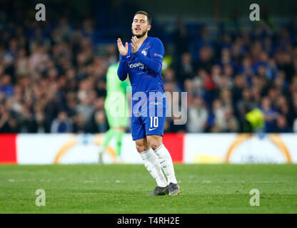 Londra, Regno Unito. Xviii Apr, 2019. Londra, Inghilterra - 19 Aprile: del Chelsea Eden rischio durante il UAFA Europa League quarti di finale di seconda gamba tra Chelsea e Slavia Praga a Stadio Stamford Bridge di Londra, Inghilterra il 19 Apr 2019. Credit: Azione Foto Sport/Alamy Live News Foto Stock