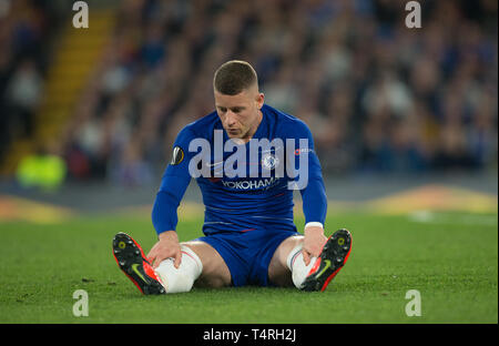 Londra, Regno Unito. Xviii Apr, 2019. Ross BARKLEY del Chelsea durante la UEFA Europa League match tra Chelsea e Slavia Praga a Stamford Bridge, Londra, Inghilterra il 18 aprile 2019. Foto di Andy Rowland/prime immagini multimediali. Solo uso editoriale, è richiesta una licenza per uso commerciale. Nessun uso in scommesse, giochi o un singolo giocatore/club/league pubblicazioni.Õ Credit: prime immagini multimediali/Alamy Live News Foto Stock