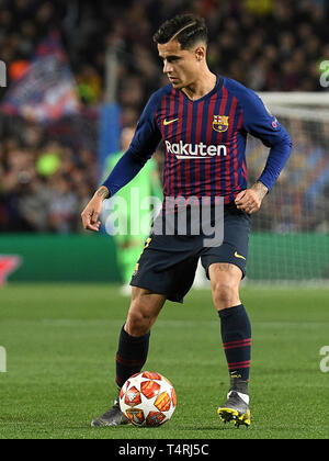 Barcellona, 16-04-2019. UEFA Champions League 2018/ 2019, 1/4. Barcelona-Manchester uniti. Phillippe Coutinho di Barcellona durante il gioco Barcelona-Manchester Regno Foto Stock
