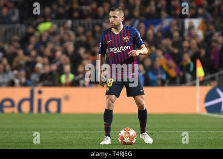 Barcellona, 16-04-2019. UEFA Champions League 2018/ 2019, 1/4. Barcelona-Manchester uniti. Jordi Alba di Barcellona durante il gioco Barcelona-Manchester Regno Foto Stock