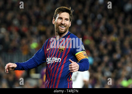 Barcellona, 16-04-2019. UEFA Champions League 2018/ 2019, 1/4. Barcelona-Manchester uniti. Lionel Messi di Barcellona durante il gioco Barcelona-Manchester Regno Foto Stock