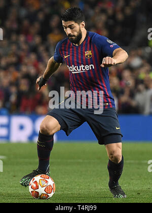 Barcellona, 16-04-2019. UEFA Champions League 2018/ 2019, 1/4. Barcelona-Manchester uniti. Luis Suarez di Barcellona durante il gioco Barcelona-Manchester Regno Foto Stock