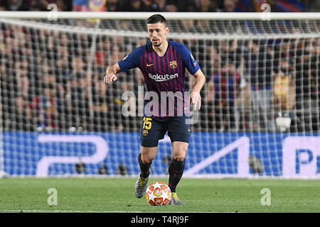 Barcellona, 16-04-2019. UEFA Champions League 2018/ 2019, 1/4. Barcelona-Manchester uniti. Clemente Lenglet di Barcellona durante il gioco Barcelona-Manchester Regno Foto Stock
