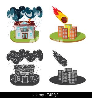 Il design del vettore del meteo e simbolo di emergenza. Raccolta di previsioni e crash icona vettore per il magazzino. Illustrazione Vettoriale