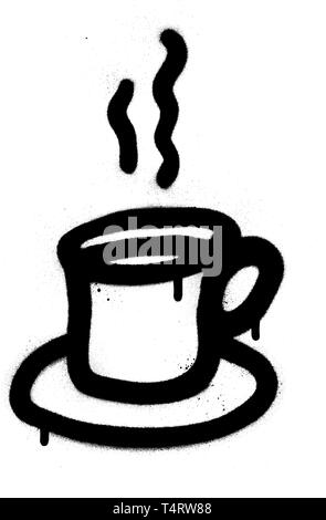 Graffiti tazza di caffè in nero su bianco Illustrazione Vettoriale