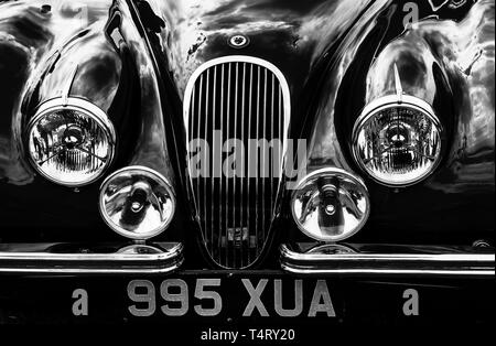 Un 1952 Jaguar XK120 sul visualizzatore in corrispondenza di un car show Foto Stock