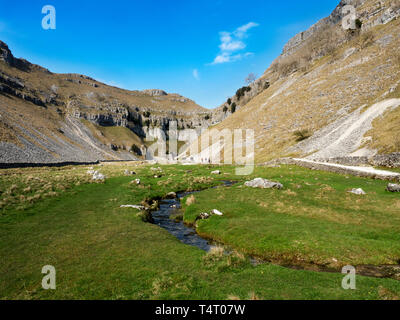 Gordale Scar calcare burrone vicino Malham nel Yorkshire Dales National Park in Inghilterra Foto Stock