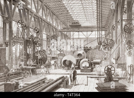 Penn motore marino fabbrica, Greenwich, Londra, Inghilterra del XIX secolo. Il grande negozio di macchina e turnery. Dal Illustrated London News, pubblicato 1865. Foto Stock