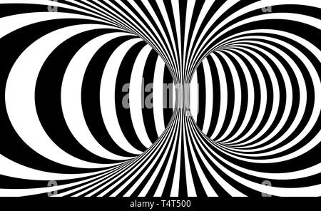 In bianco e nero e le linee bianche illusione ottica. Abstract striped spirale sfondo vettoriale Illustrazione Vettoriale