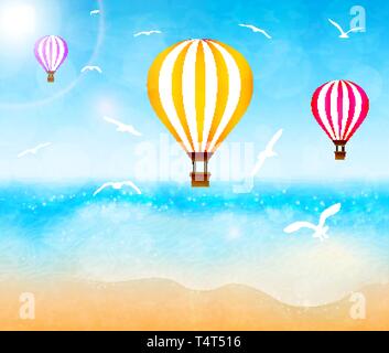 Colorate Mongolfiere sopra il mare. Illustrazione Vettoriale Illustrazione Vettoriale
