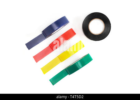 Set di adesivi colorati di protezione elettrica nastro, ñircle pattern, buona idea concettuale, bianco isolare lo sfondo. Foto Stock